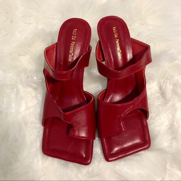 NWT cherry red leather square toe thong 3” kitty heel discontinued toe loop FIRM - Picture 9 of 15